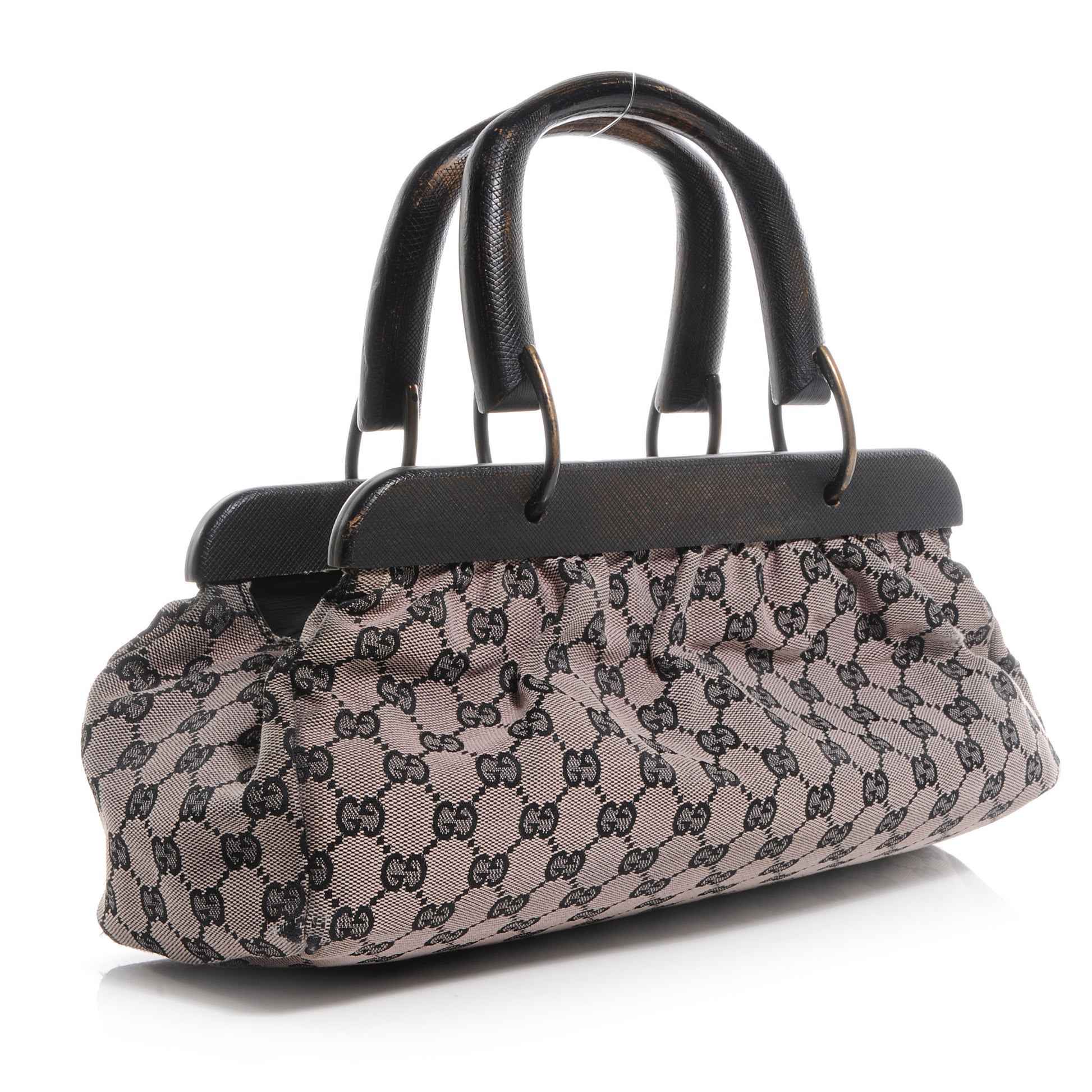 Gucci Monogram Wood Handle Frame Doctor Bag Black 3 of 7