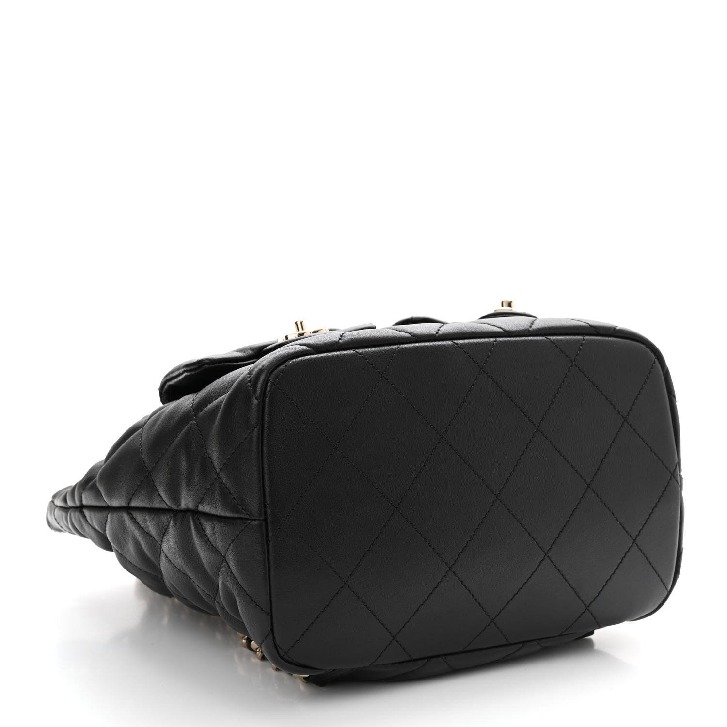 Chanel Calfskin Quilted Double Pocket Drawstring Backpack Black 4 of 11