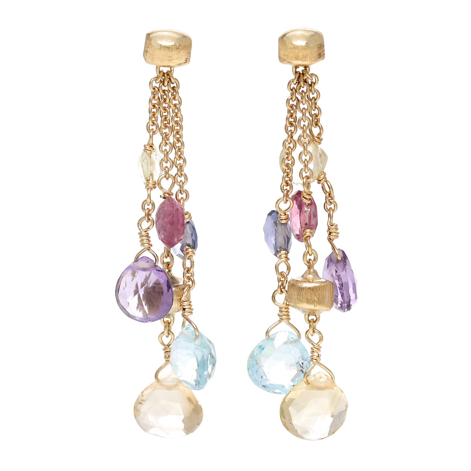 Marco Bicego 18K Yellow Gold Multi Gemstone Medium Paradise Three-Strand Drop Earrings 1 of 5