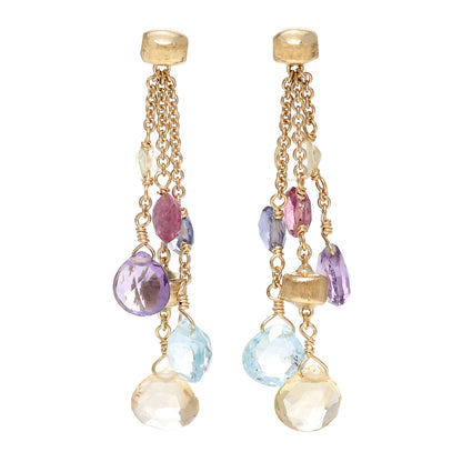 Marco Bicego 18K Yellow Gold Multi Gemstone Medium Paradise Three-Strand Drop Earrings 1 of 5