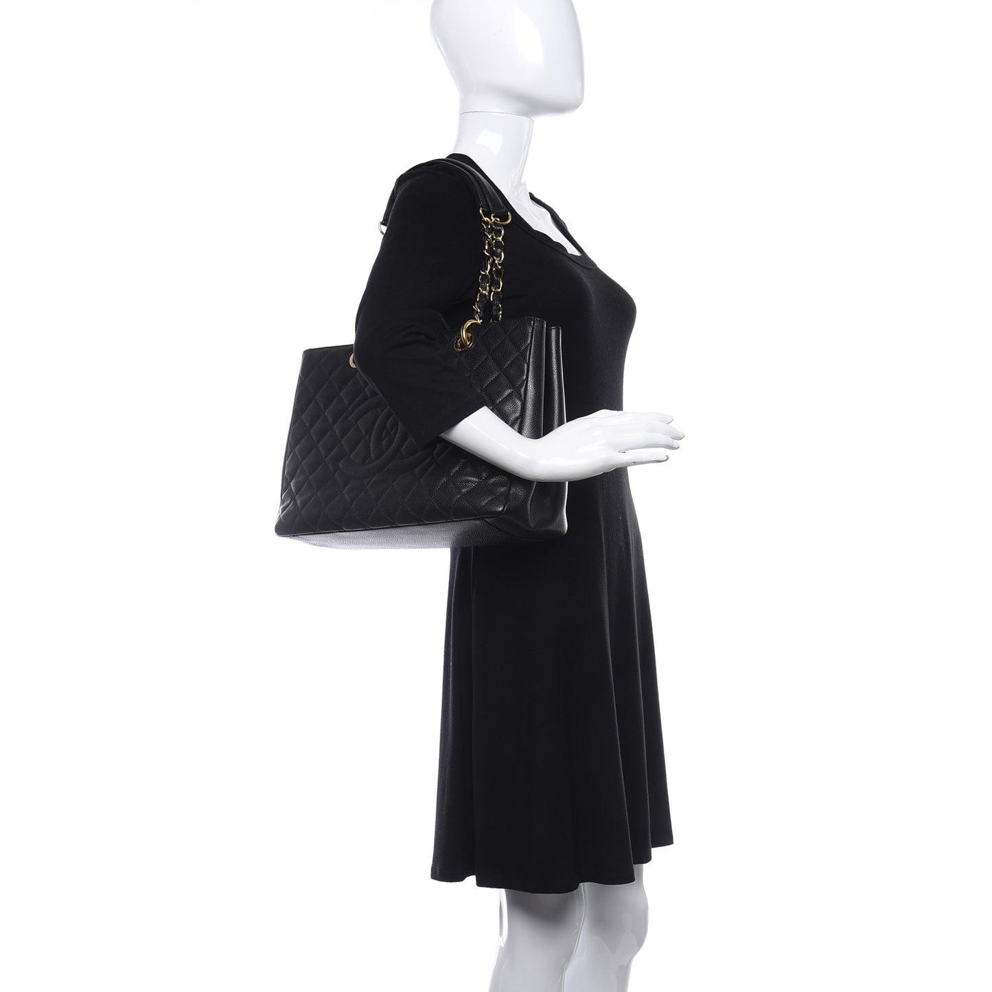 Caviar Quilted Grand Shopping Tote GST Black