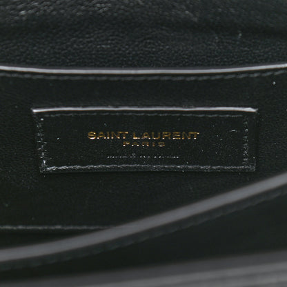 Saint Laurent Calfskin Crocodile Embossed Mini Classic Monogram Cassandra Top Handle Black 8 of 11