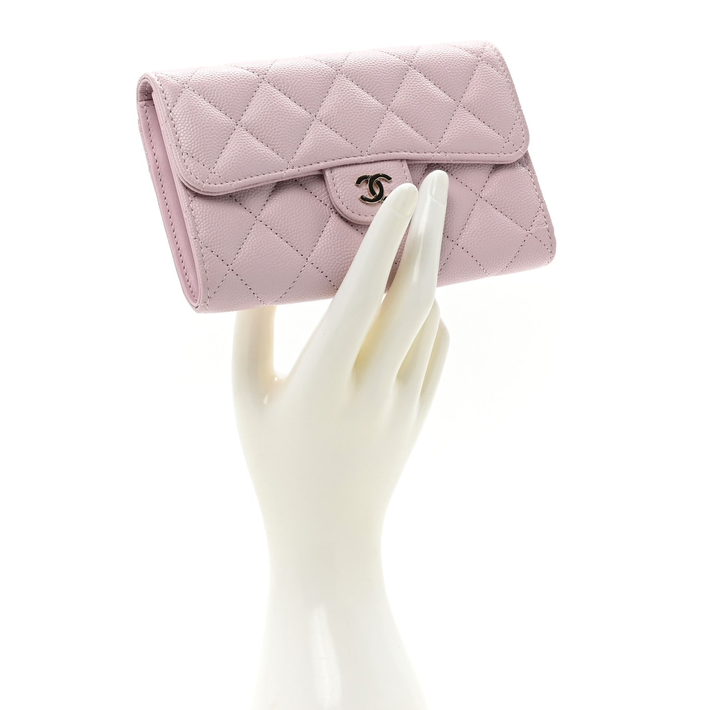 Caviar Quilted Medium Flap Wallet Light Pink
