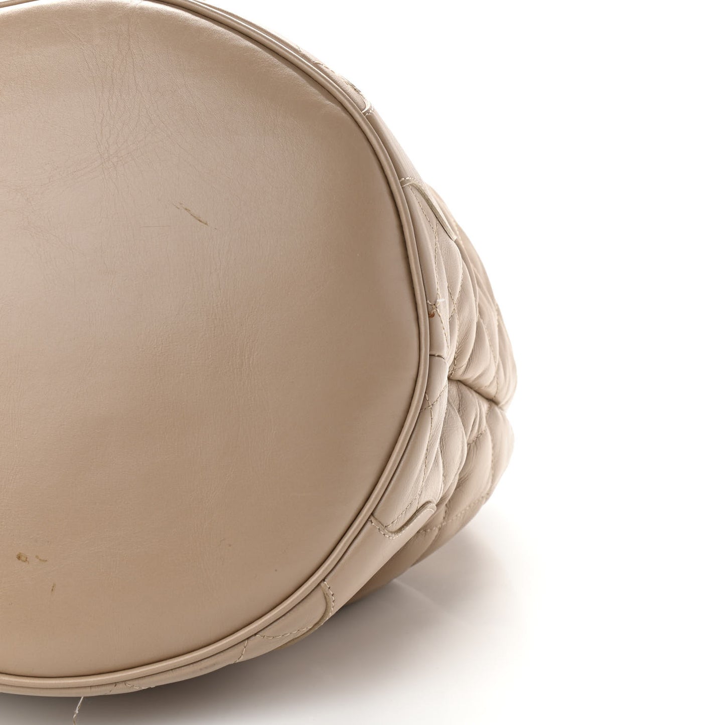 Calfskin Quilted Bucket Shoulder Bag Beige