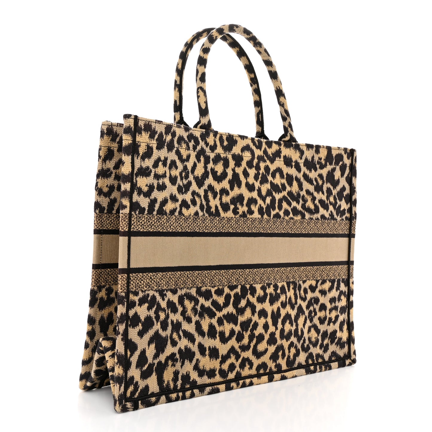 Canvas Mizza Embroidered Large Leopard Book Tote Beige