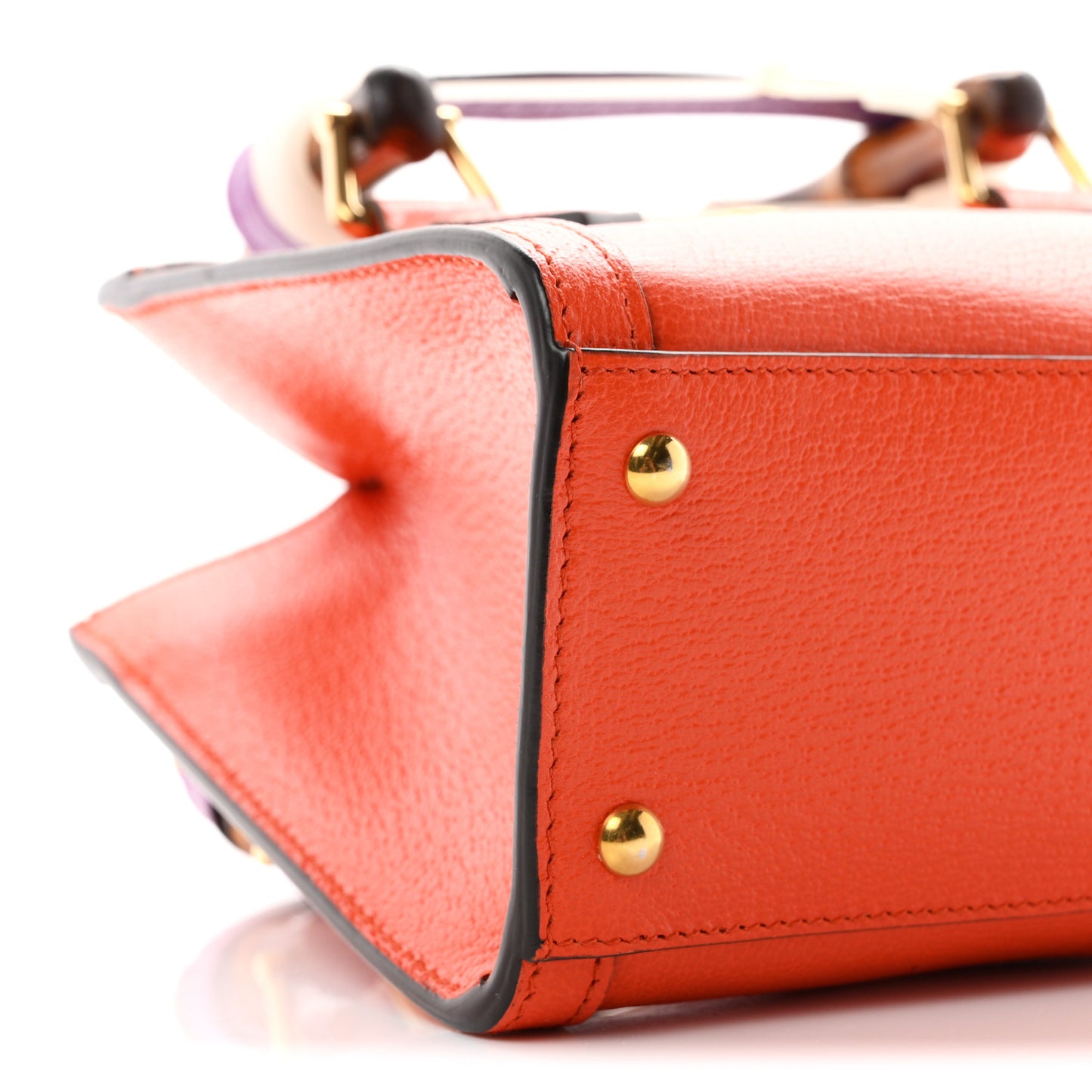 Textured Dollar Calfskin Web Mini Diana Tote Bag Deep Orange Spicy Cyclamin