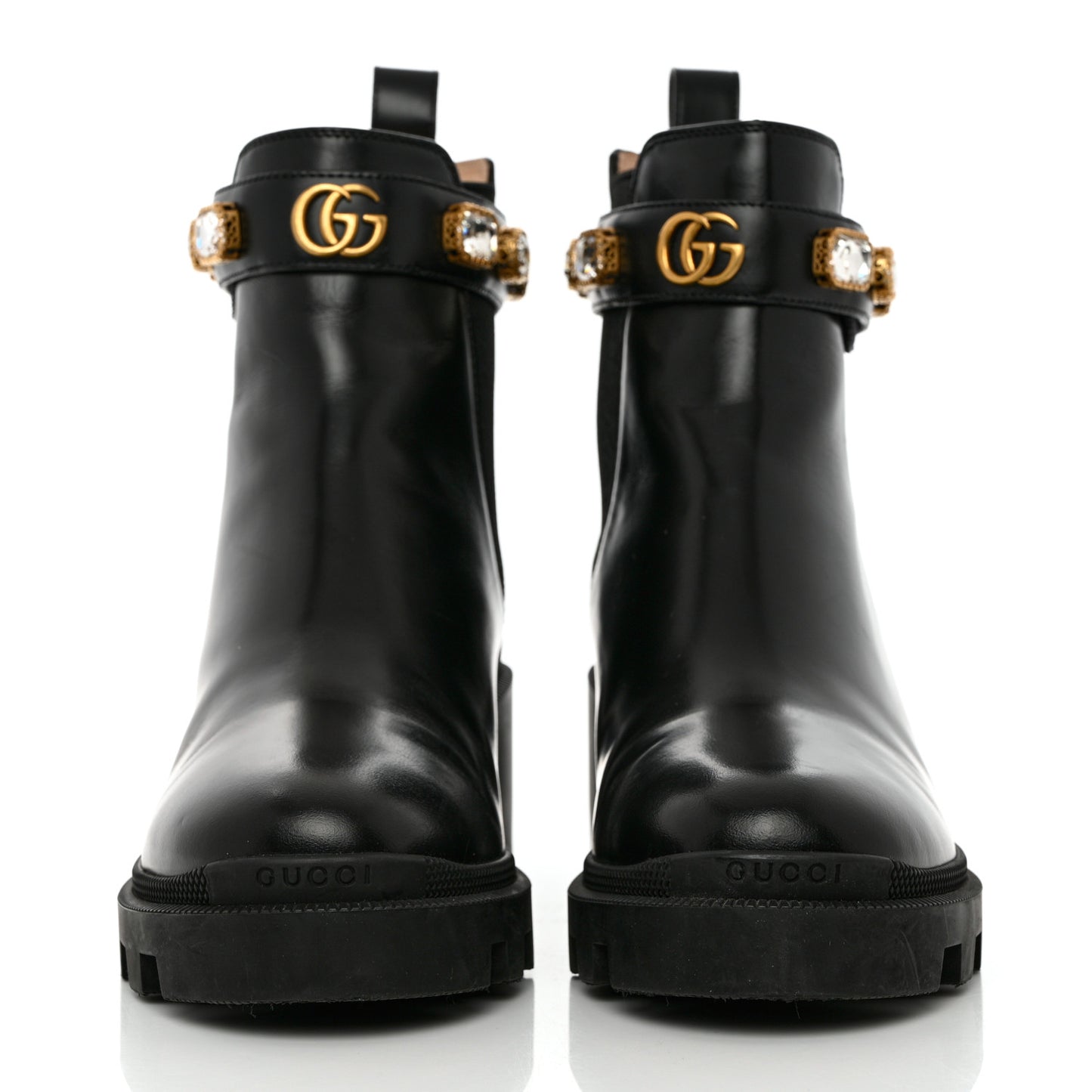 Calfskin Crystal GG Trip Chelsea Ankle Boots 39.5 Black