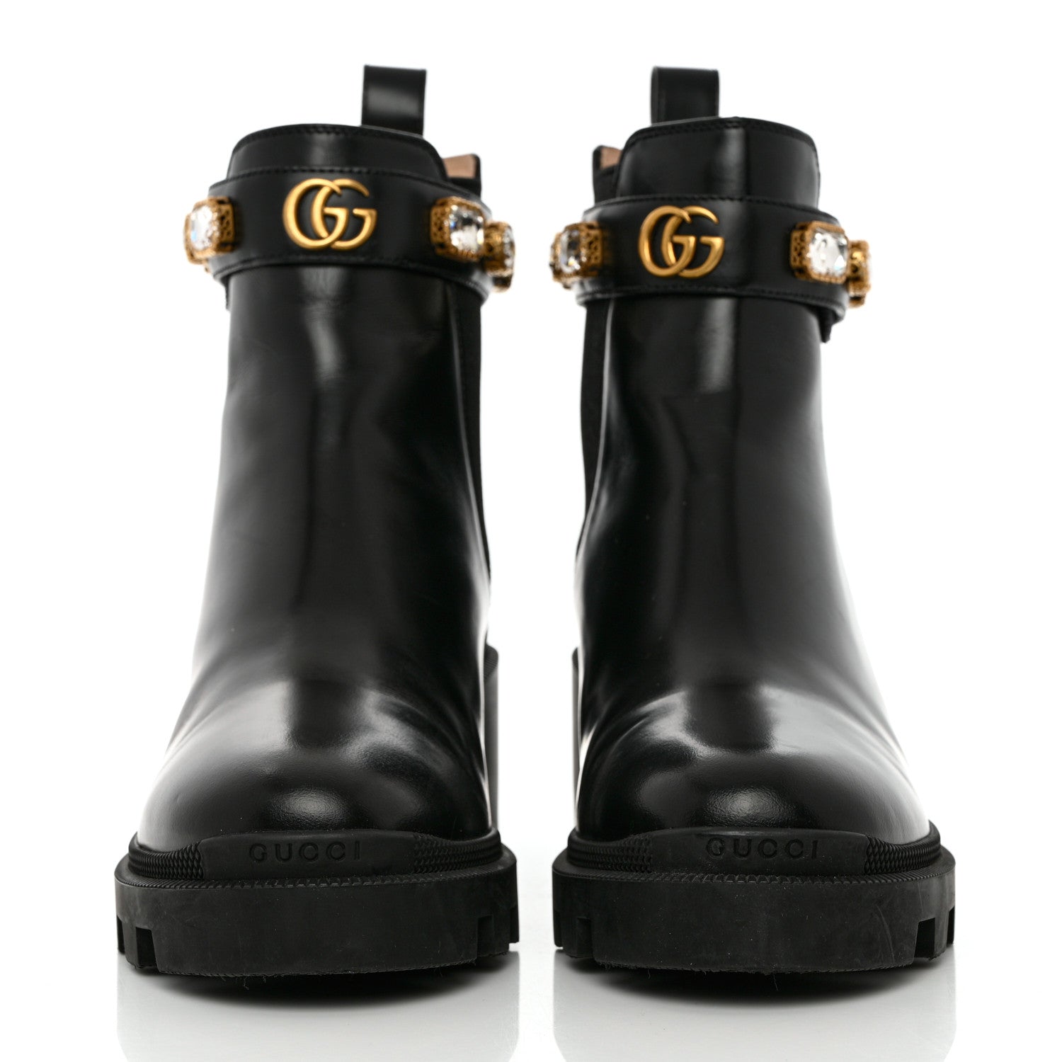Gucci Calfskin Crystal GG Trip Chelsea Ankle Boots 39.5 Black 2 of 15