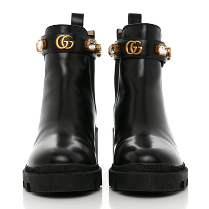 Gucci Calfskin Crystal GG Trip Chelsea Ankle Boots 39.5 Black 2 of 15