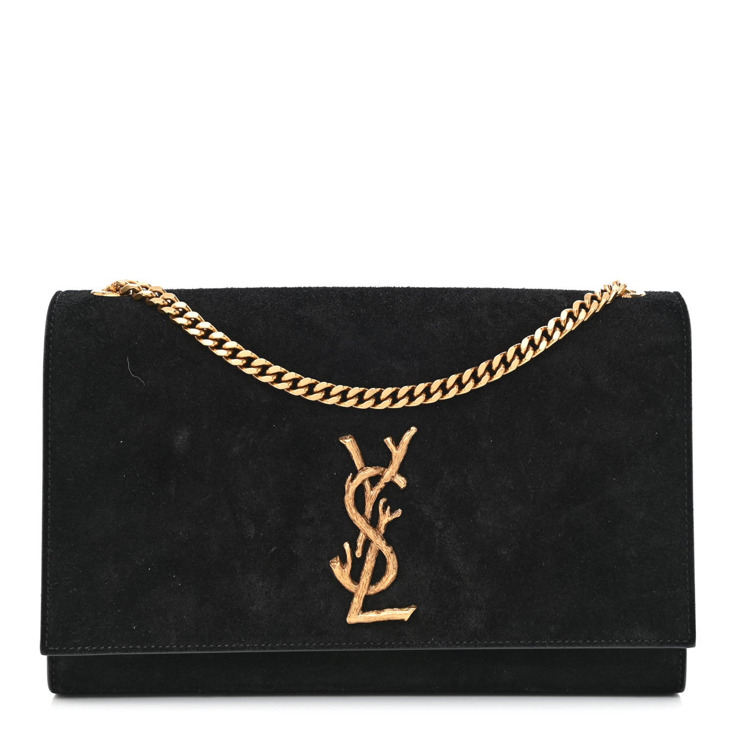 Suede Medium Classic Monogram Kate Satchel Black