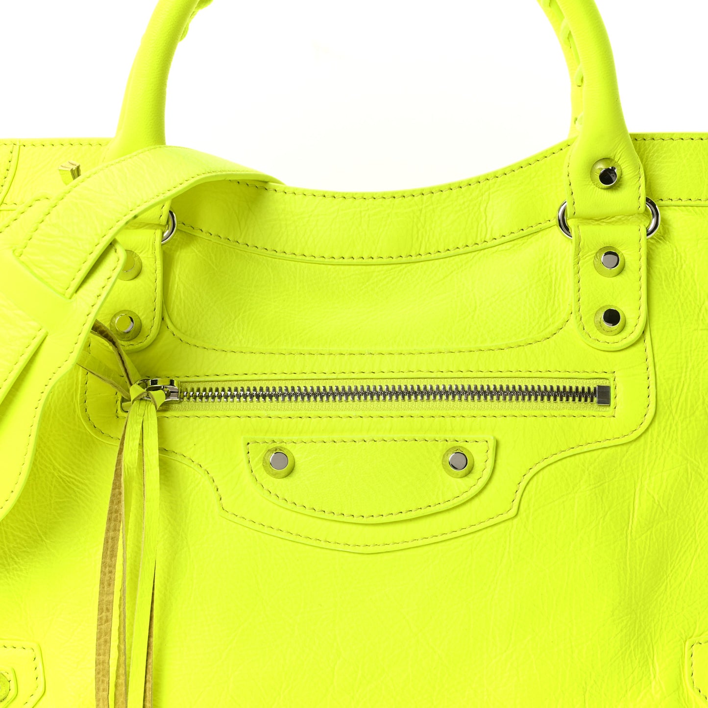 Agneau Classic Silver Hardware City Jaune Fluo