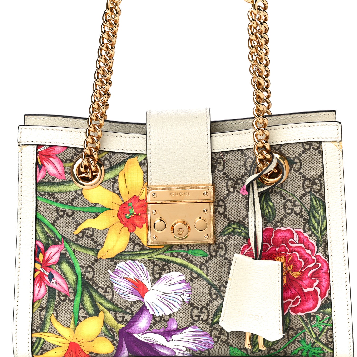 Gucci GG Supreme Monogram Flora Textured Calfskin Small Padlock Tote Beige Ebony Multicolor Mystic White 8 of 12