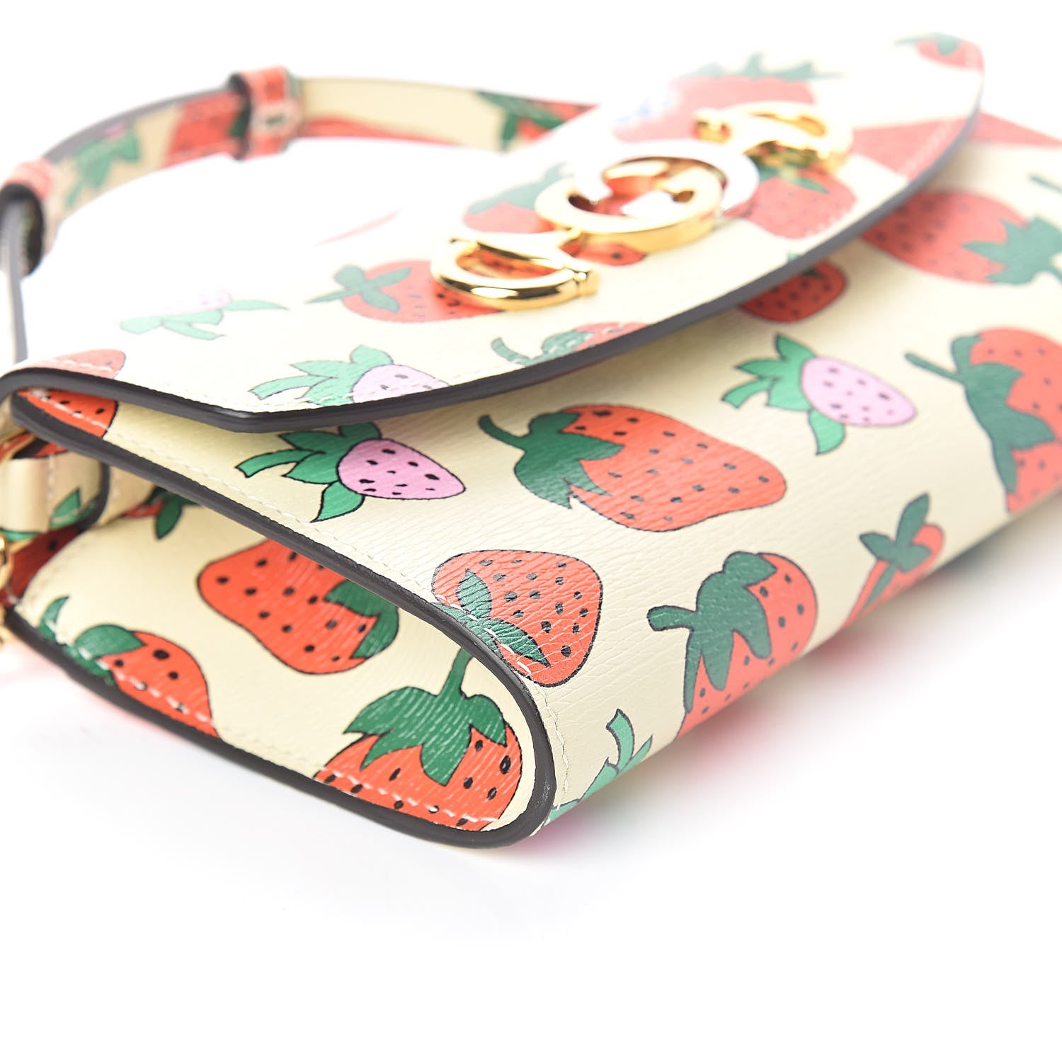 Gucci Calfskin Strawberry Print Mini Zumi Shoulder Bag Ivory Red 7 of 8