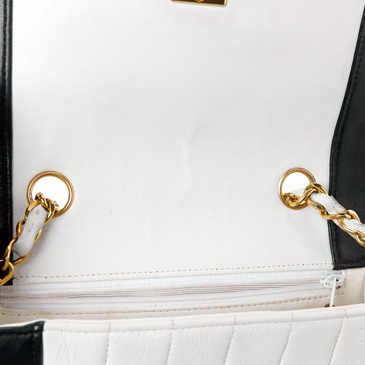 Lambskin Vertical Quilt Mini Flap Black White