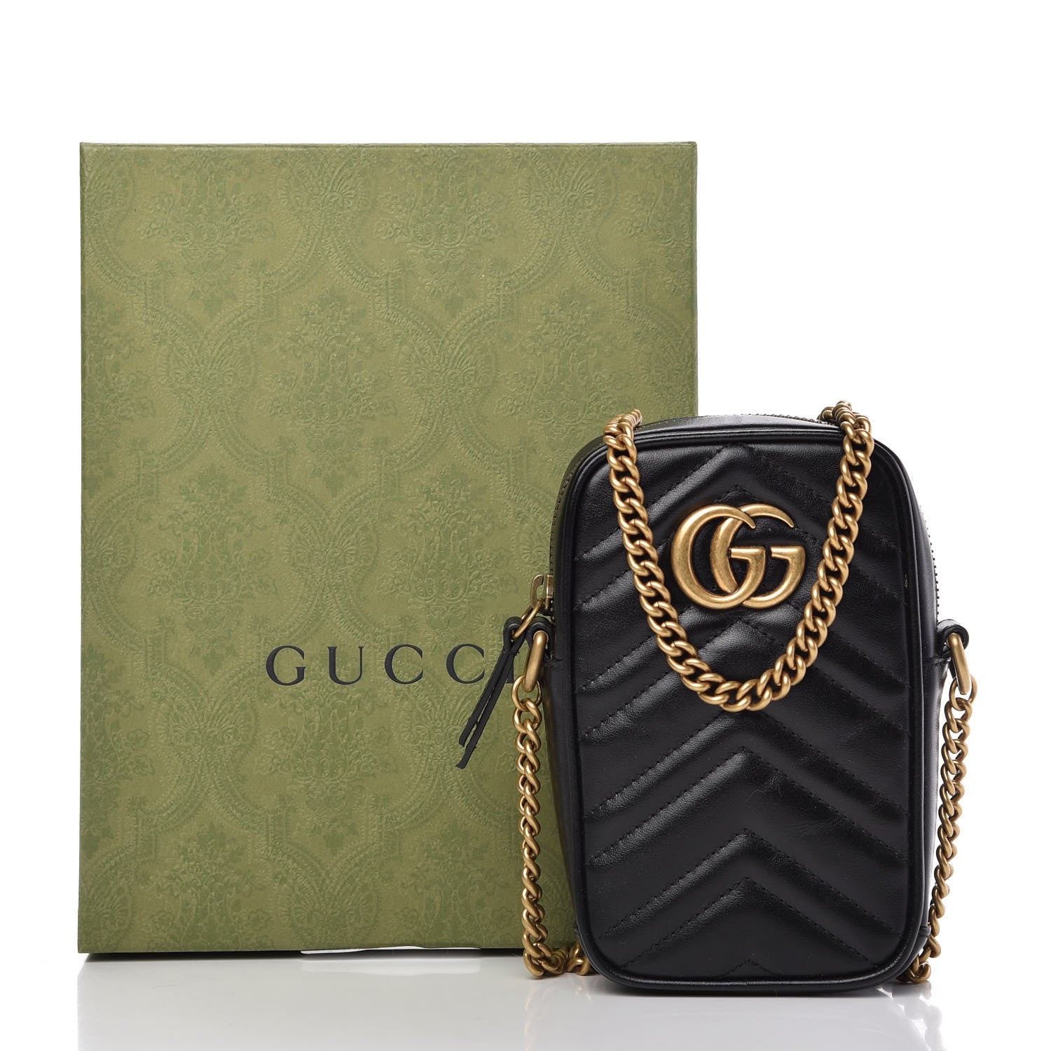 Gucci Calfskin Matelasse Mini GG Marmont Crossbody Bag Black 10 of 10