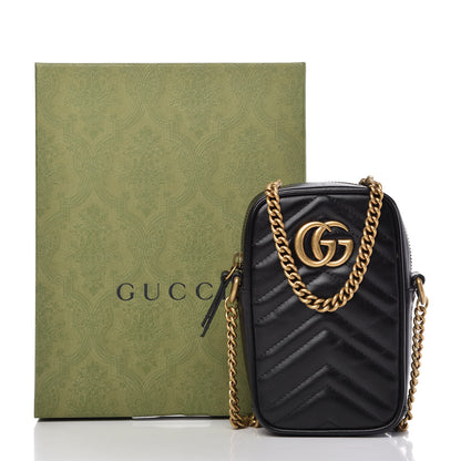 Gucci Calfskin Matelasse Mini GG Marmont Crossbody Bag Black 10 of 10