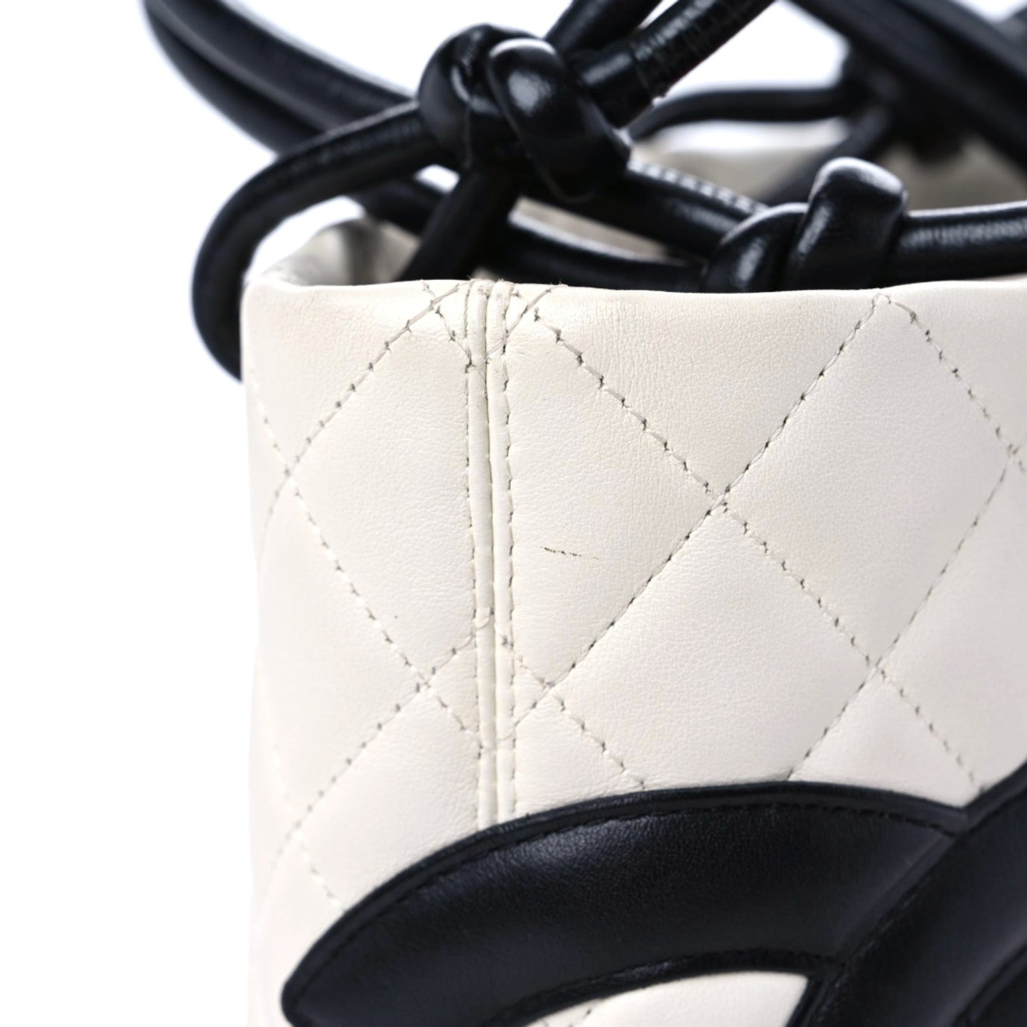 Calfskin Quilted Medium Cambon Tote White Black