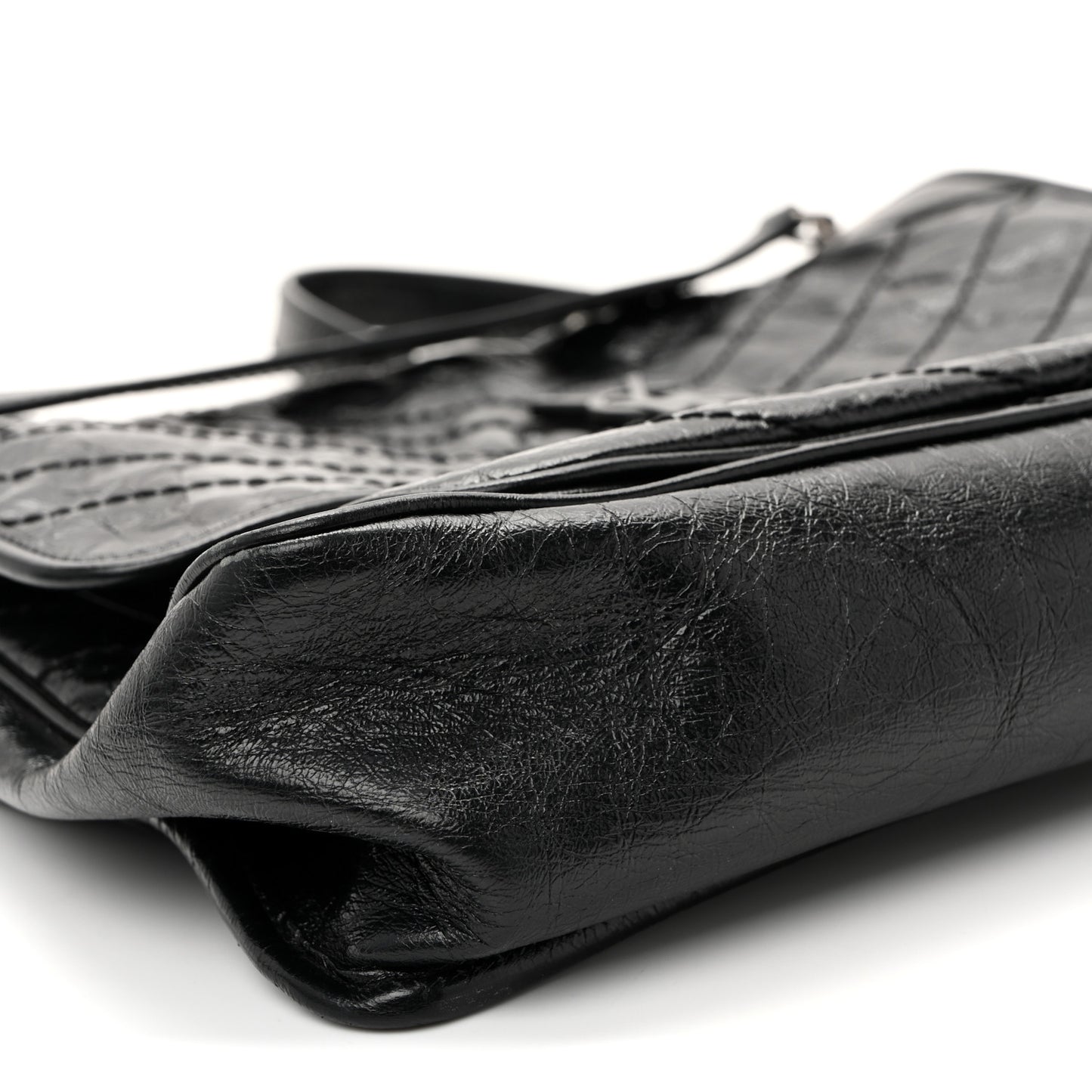 Crinkled Calfskin Matelasse Monogram Large Niki Chain Satchel Black Black