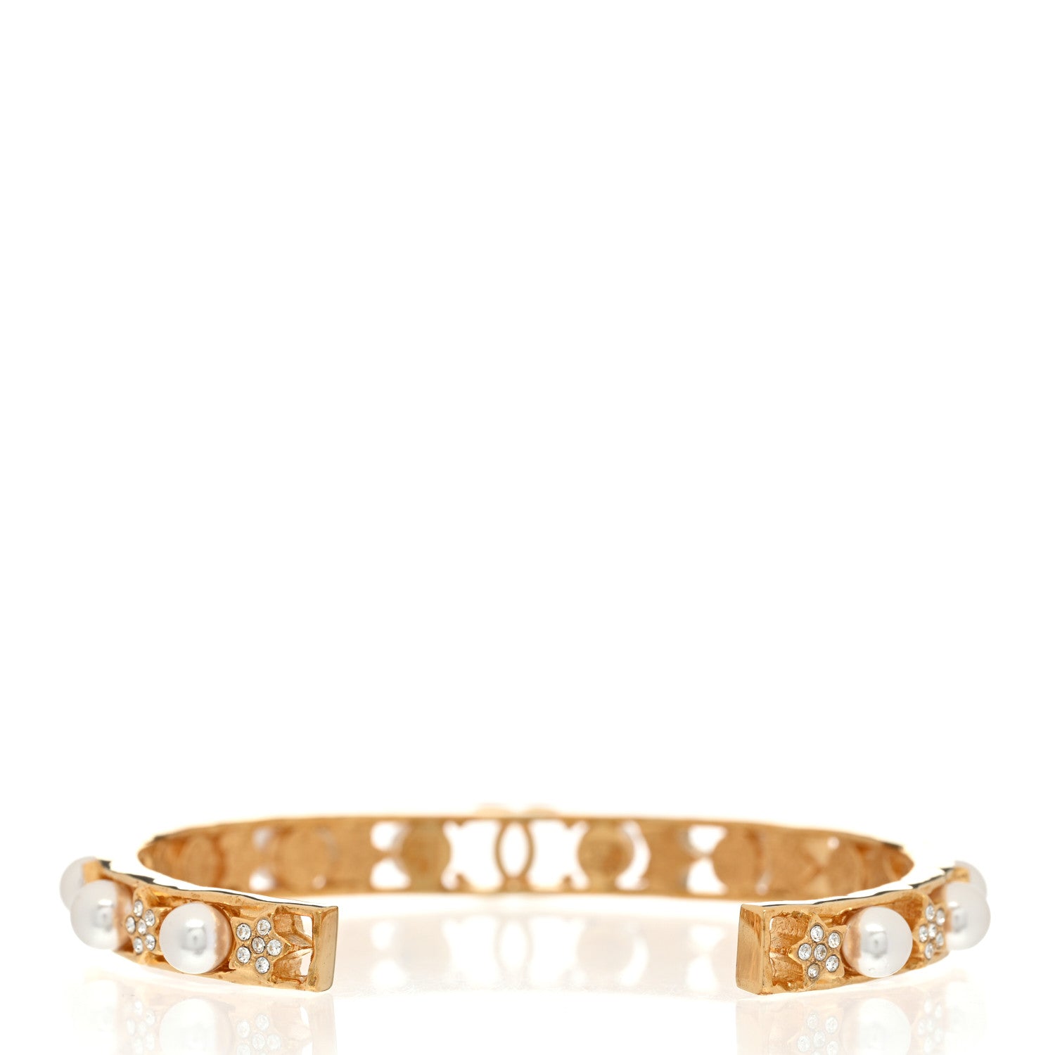 Chanel Pearl Crystal CC Star Cuff Bracelet Gold 3 of 5