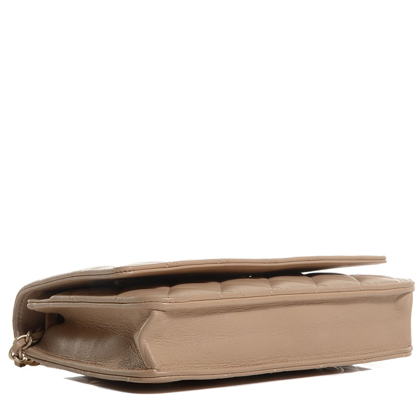 Lambskin Quilted Wallet On Chain WOC Beige Fonce