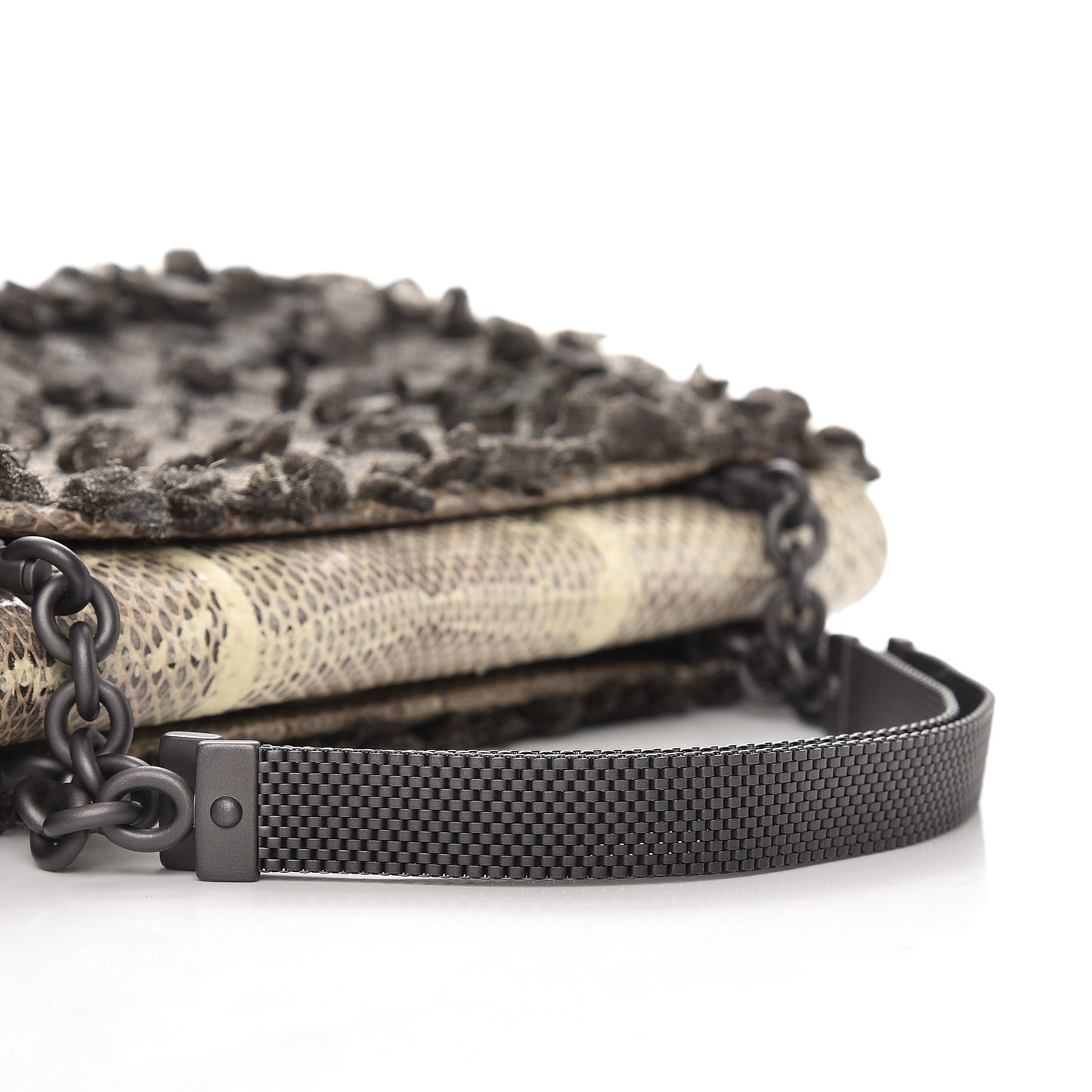 Snakeskin Metal Mesh Intrecciato Small Handbag Black
