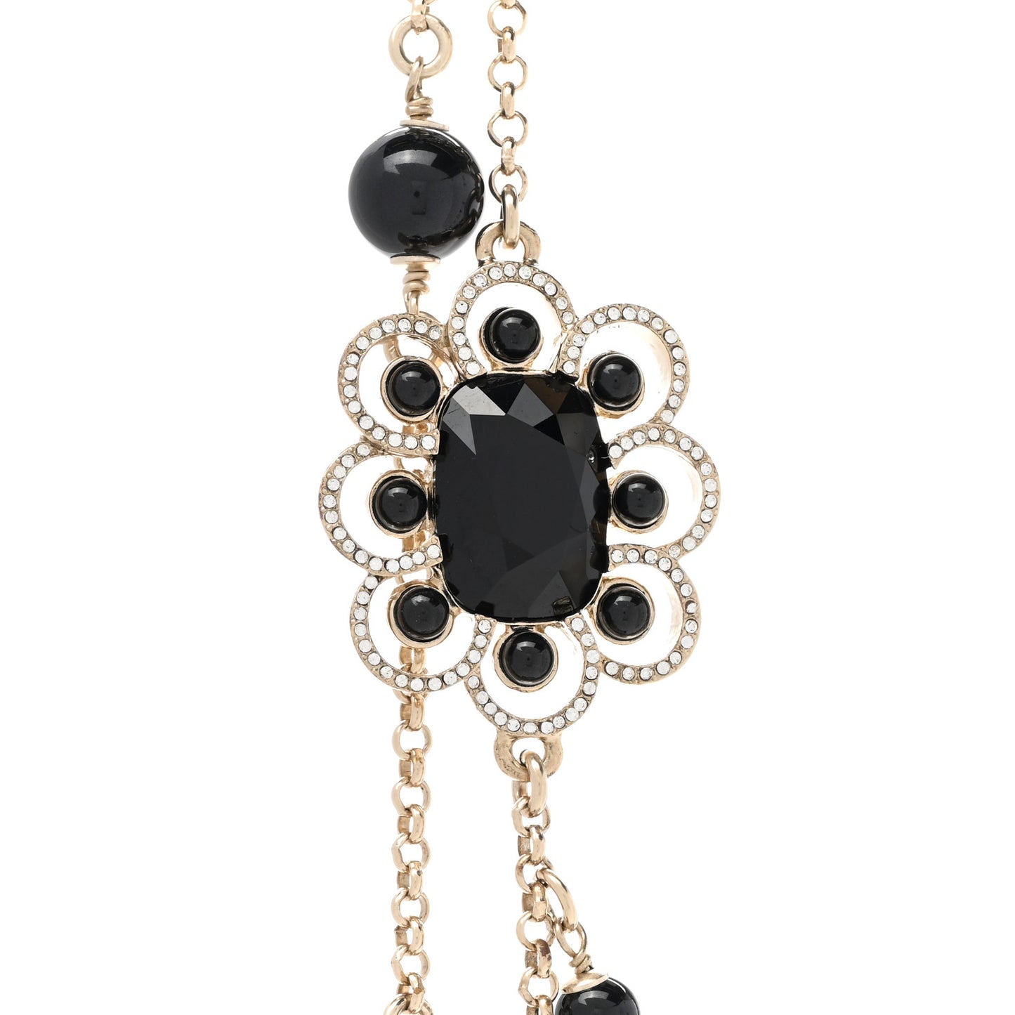 Pearl Crystal Flower CC Necklace Gold Black