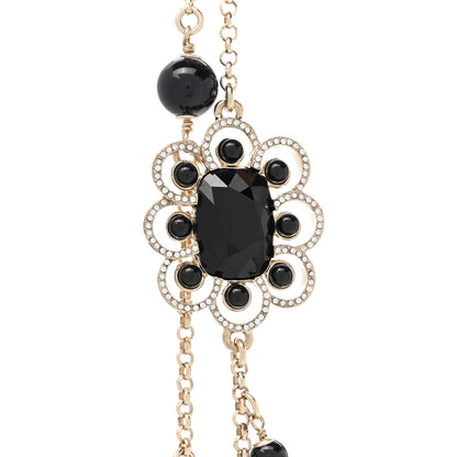 Chanel Pearl Crystal Flower CC Necklace Gold Black 4 of 7