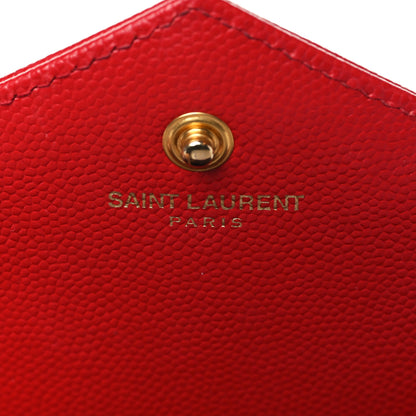 Saint Laurent Grain De Poudre Matelasse Chevron Monogram Envelope Chain Wallet New Red 6 of 9