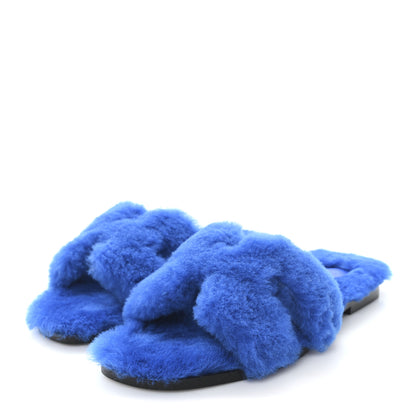 Hermes Woolskin Oran Sandals 37 Blue 4 of 9