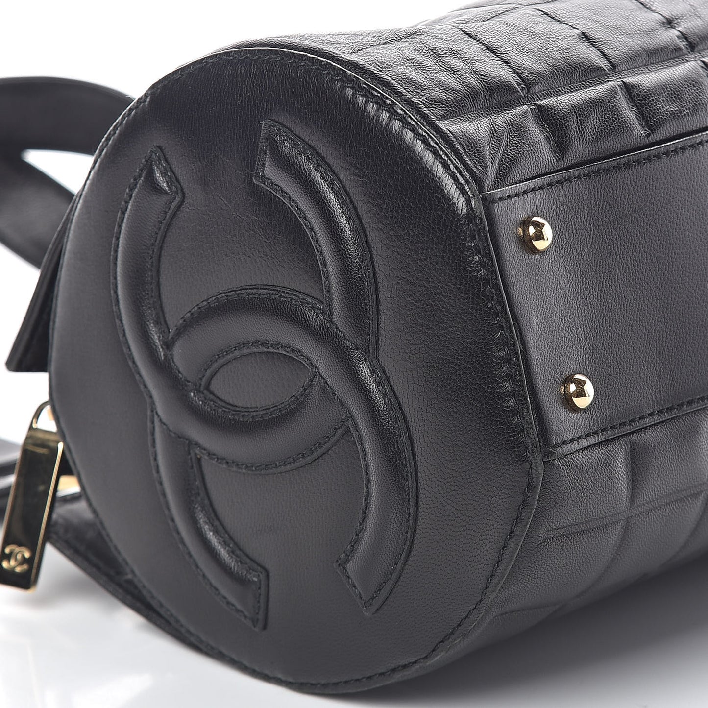 Lambskin Chocolate Bar Quilted CC Shoulder Bag Black
