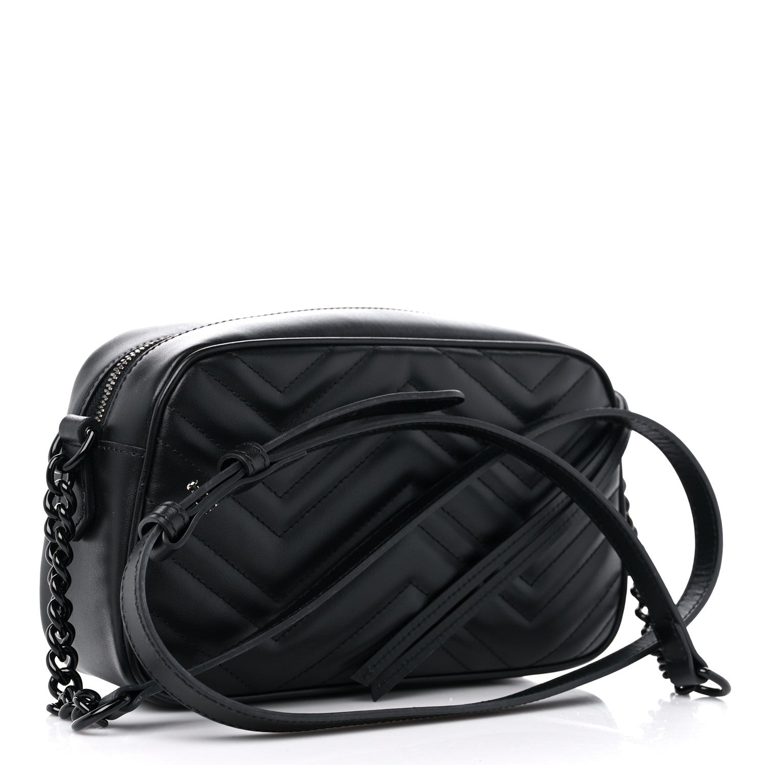 Gucci Calfskin Matelasse Monochrome Small GG Marmont Chain Shoulder Bag Black 3 of 8