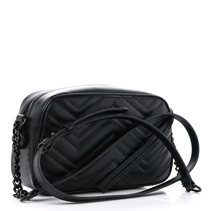 Gucci Calfskin Matelasse Monochrome Small GG Marmont Chain Shoulder Bag Black 3 of 8