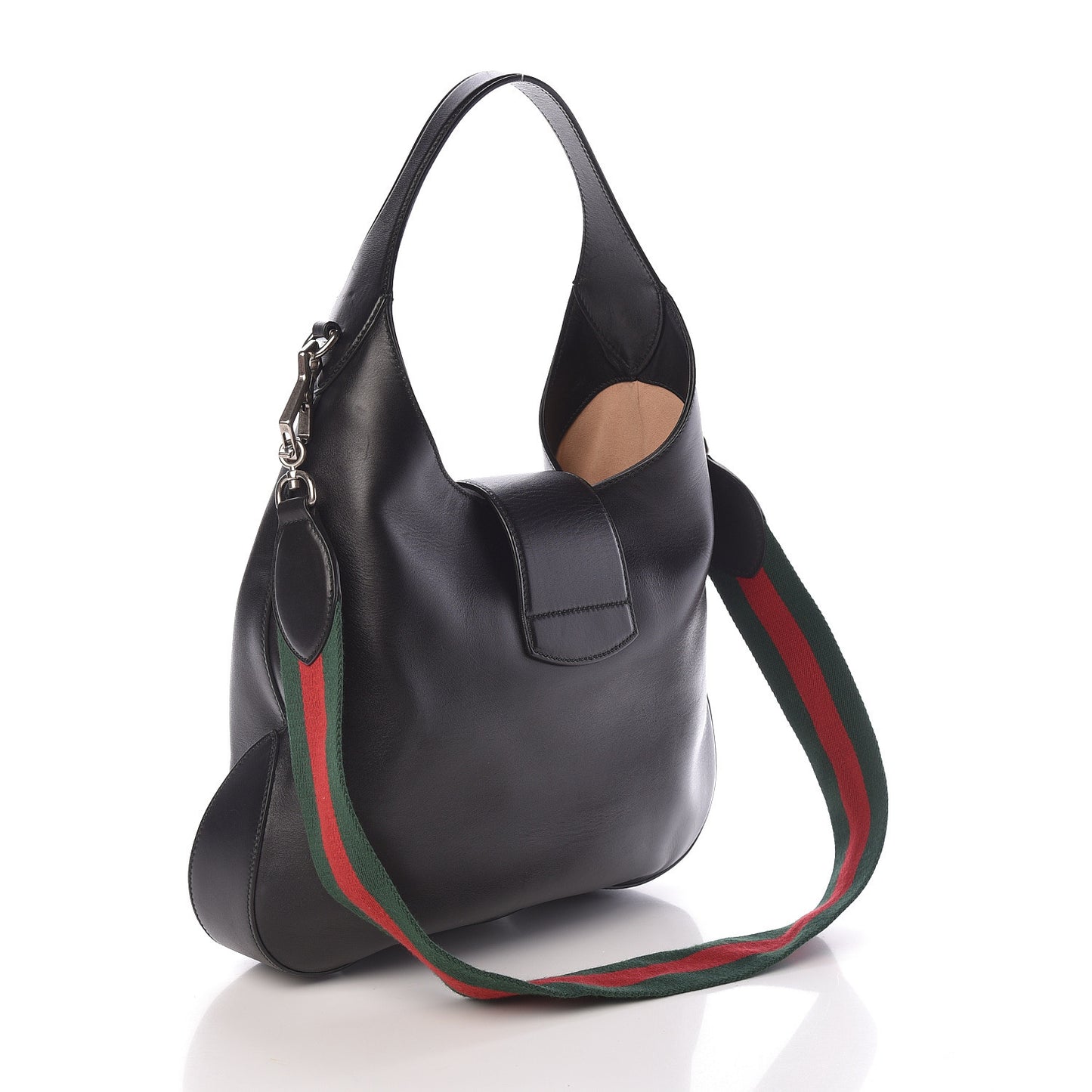 Calfskin Web Stripe Medium Dionysus Hobo Black
