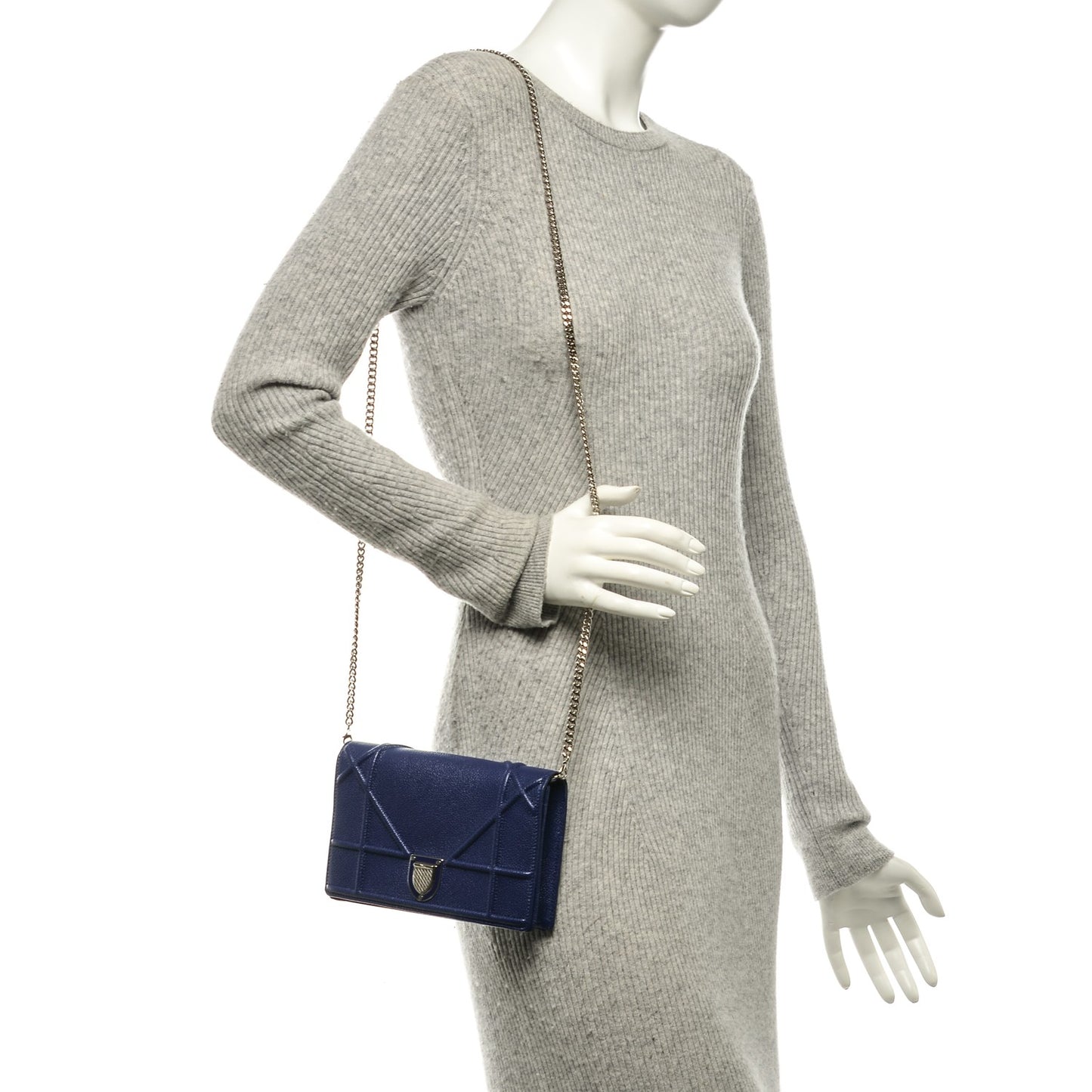 Grained Calfskin Diorama Wallet on Chain Pouch Blue