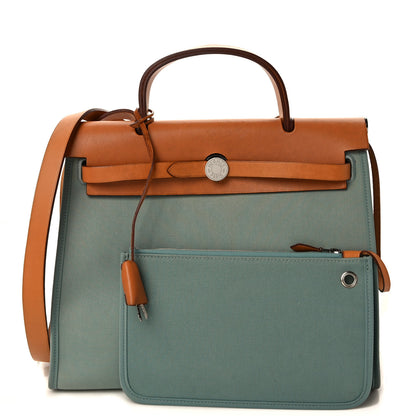 Hermes Toile Officier Barenia Herbag 31 PM Ciel Natural 1 of 10