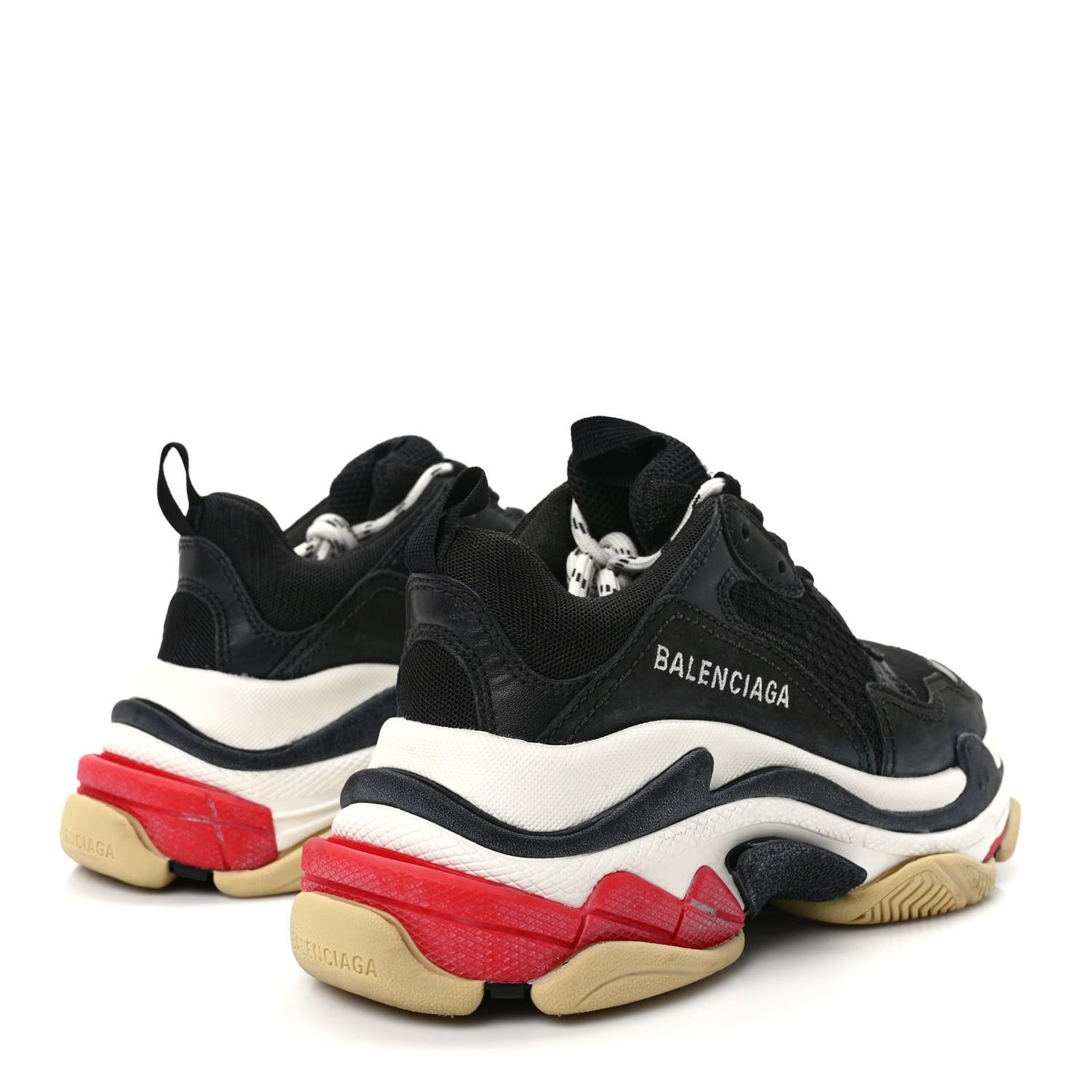Fabric Mesh Washed Effect Womens Triple S Sneakers 35 Black Red
