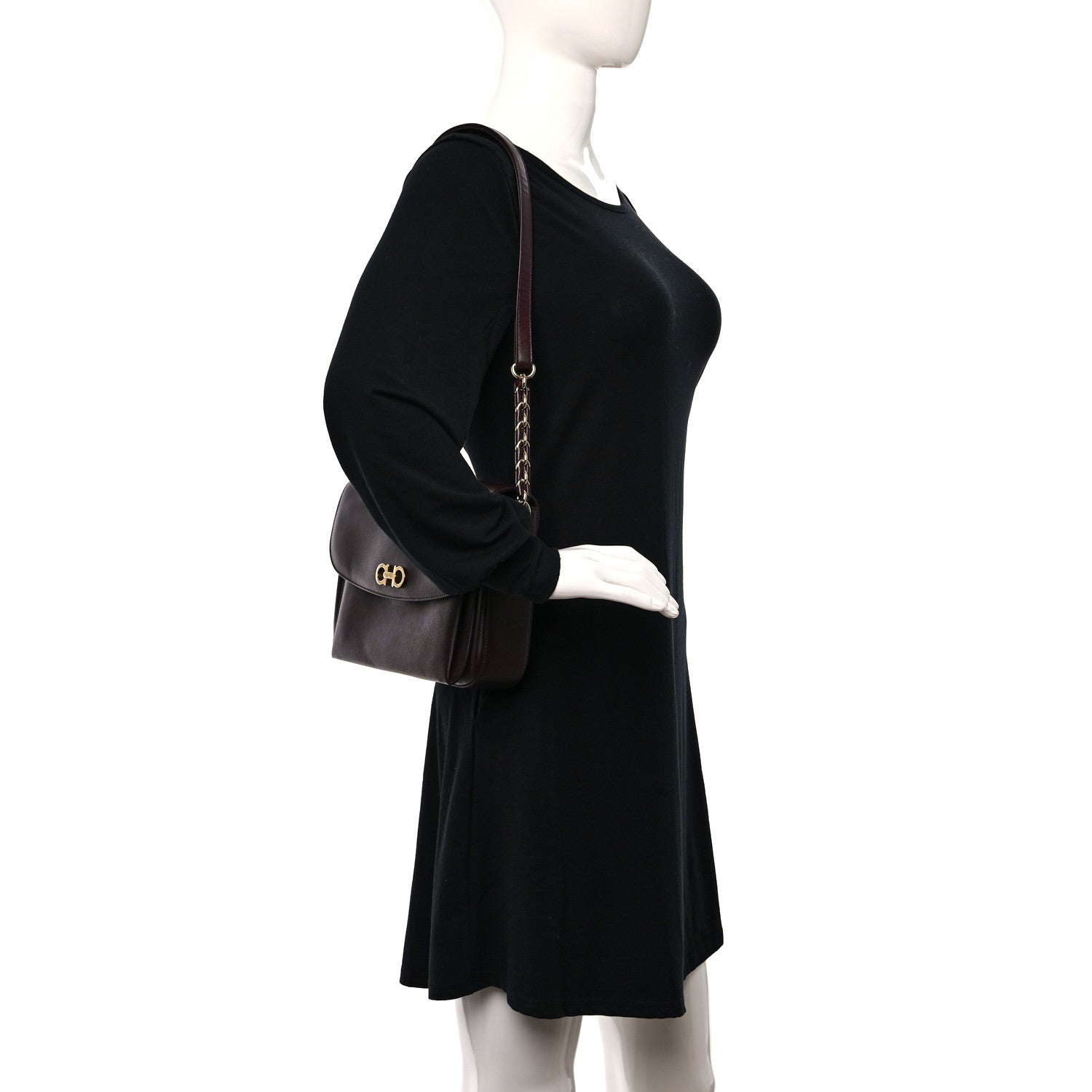 Salvatore Ferragamo Saffiano Sandrine Shoulder Bag Rouge Black 2 of 11