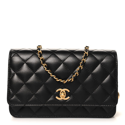 Chanel Lambskin Quilted CC Pearl Crush Wallet on Chain WOC Black 1 of 11