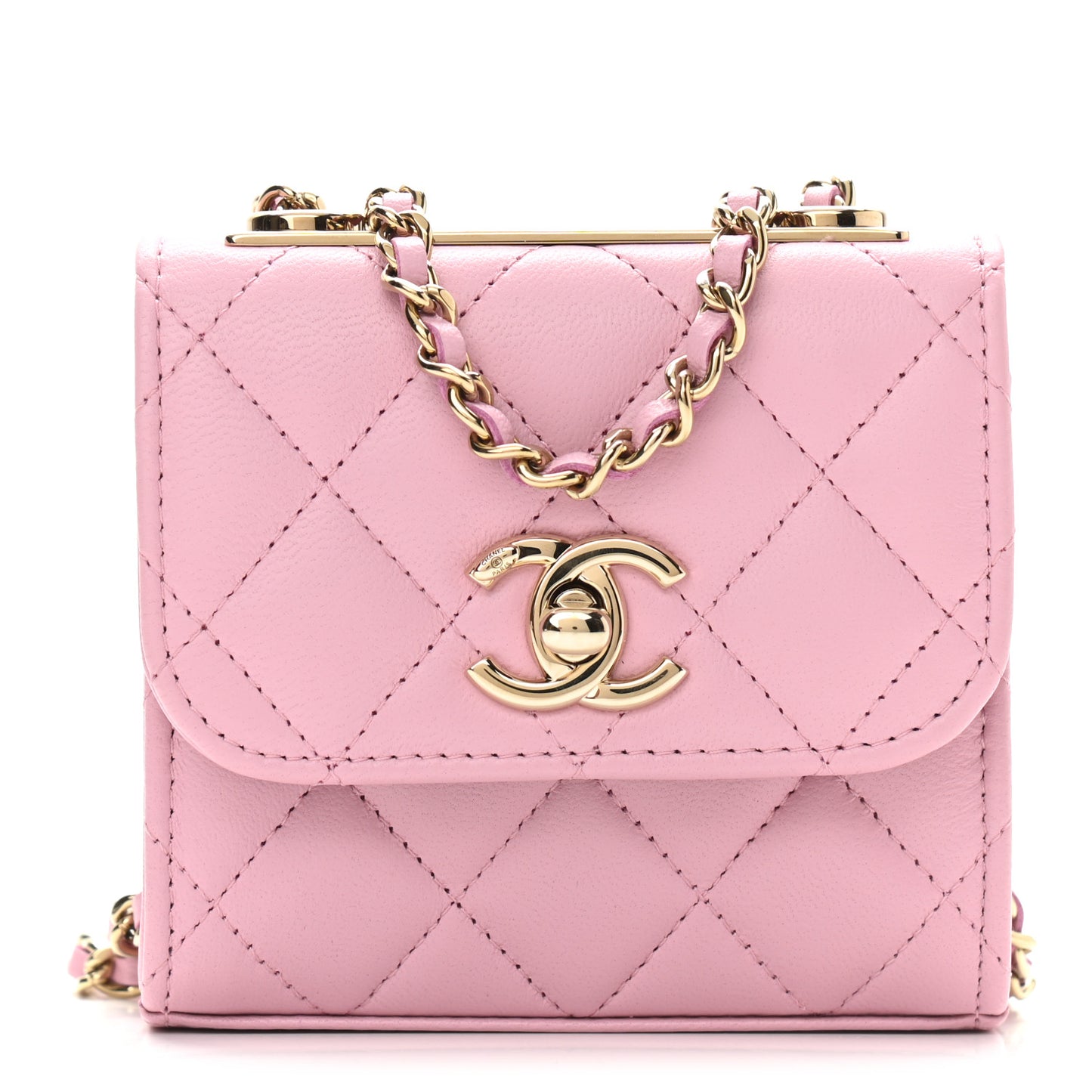 Lambskin Quilted Mini Trendy CC Clutch With Chain Pink