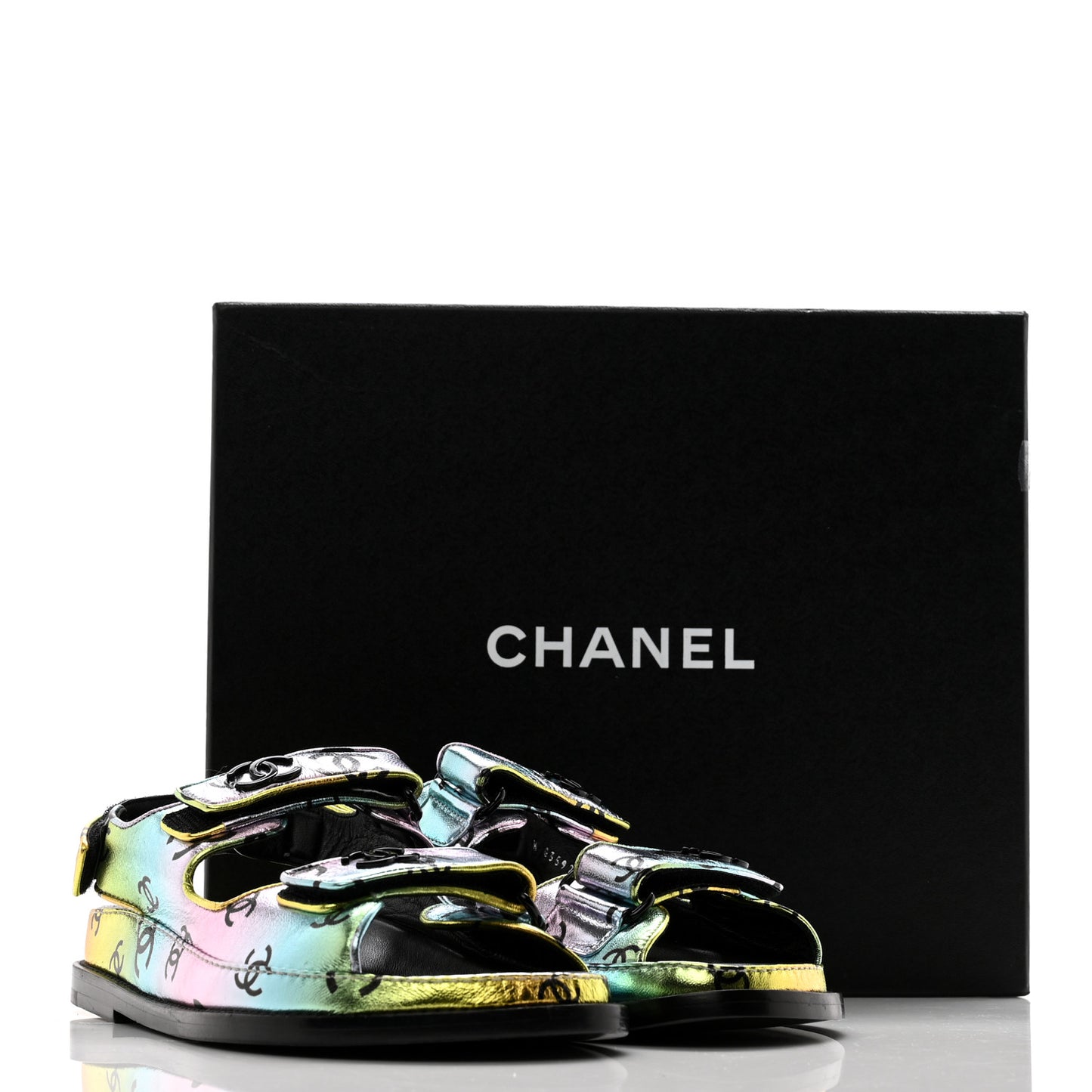 Laminated Lambskin Printed CC Dad Sandals 36 Multicolor Black