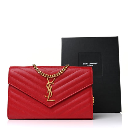 Saint Laurent Grain De Poudre Matelasse Chevron Monogram Chain Wallet Bandana Red 10 of 10