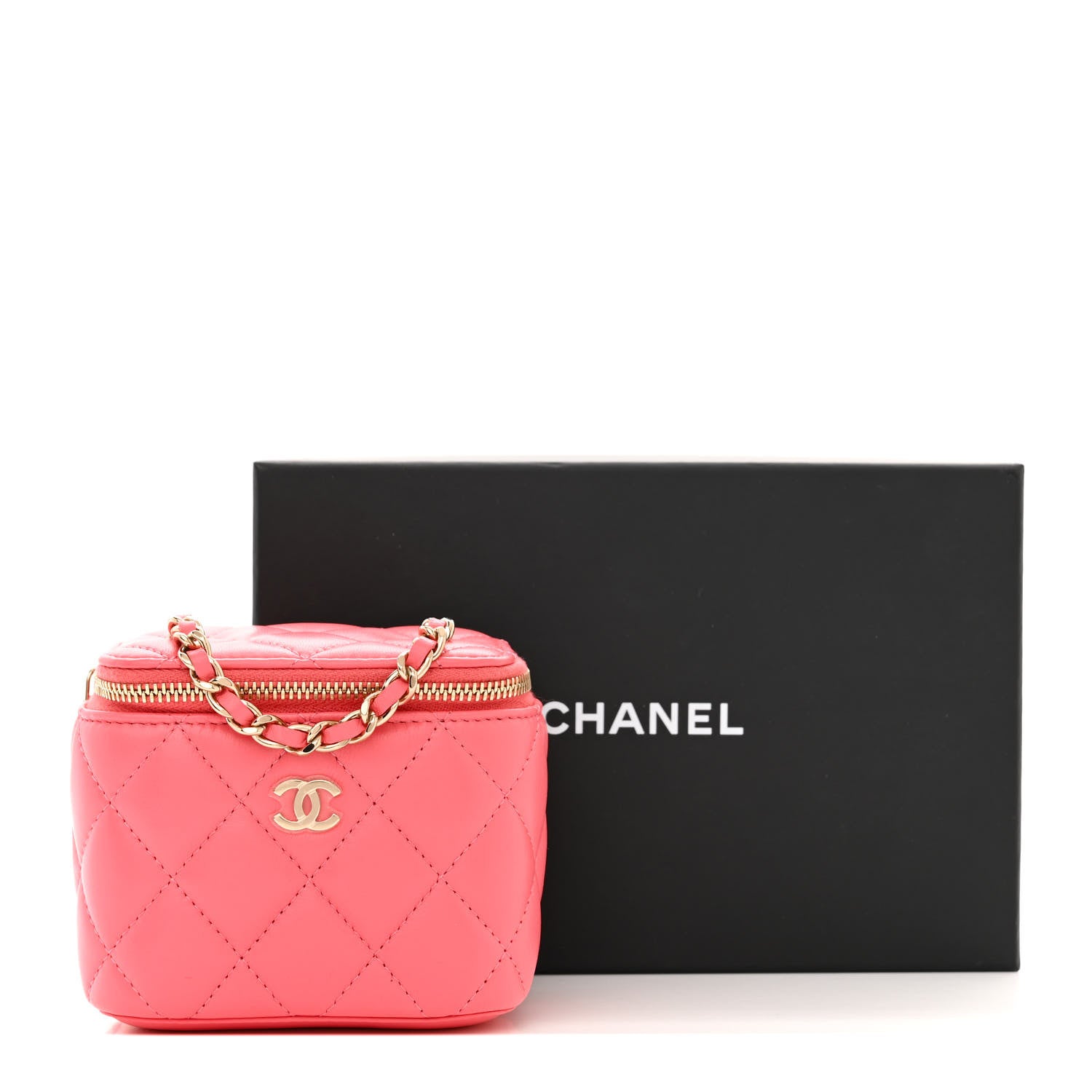 Chanel Lambskin Quilted Mini Vanity Case With Chain Pink 11 of 11