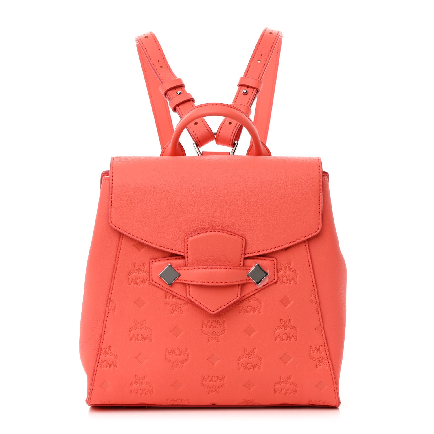 MCM Calfskin Ottomar Monogram Essential Small Backpack Hot Coral 1 of 19