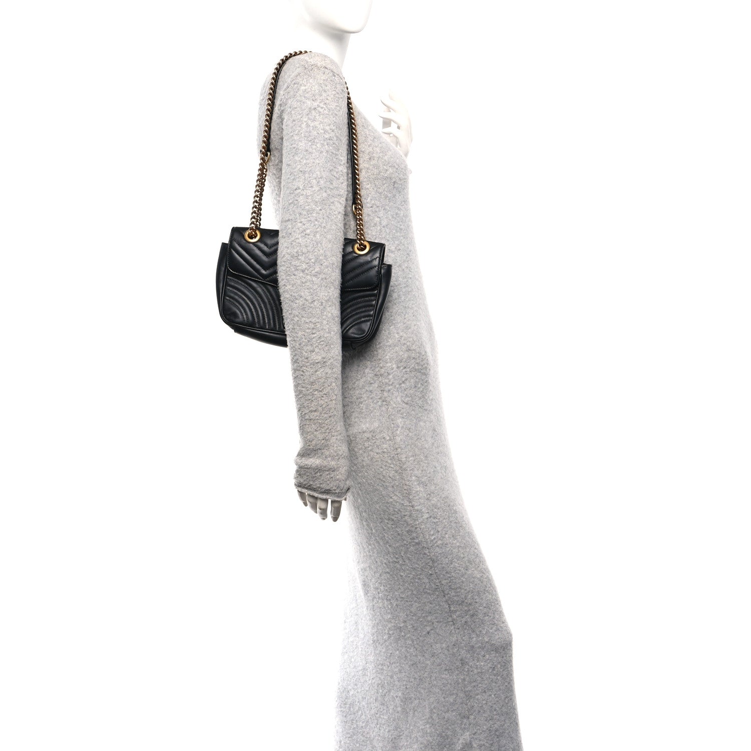 Gucci Calfskin Matelasse Small GG Marmont Shoulder Bag Black 2 of 10