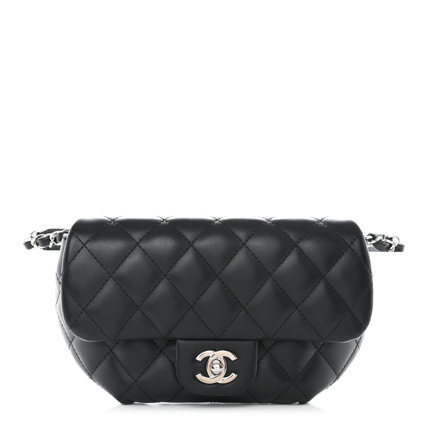 Calfskin Quilted CC Uniform Flap Belt Bag Black