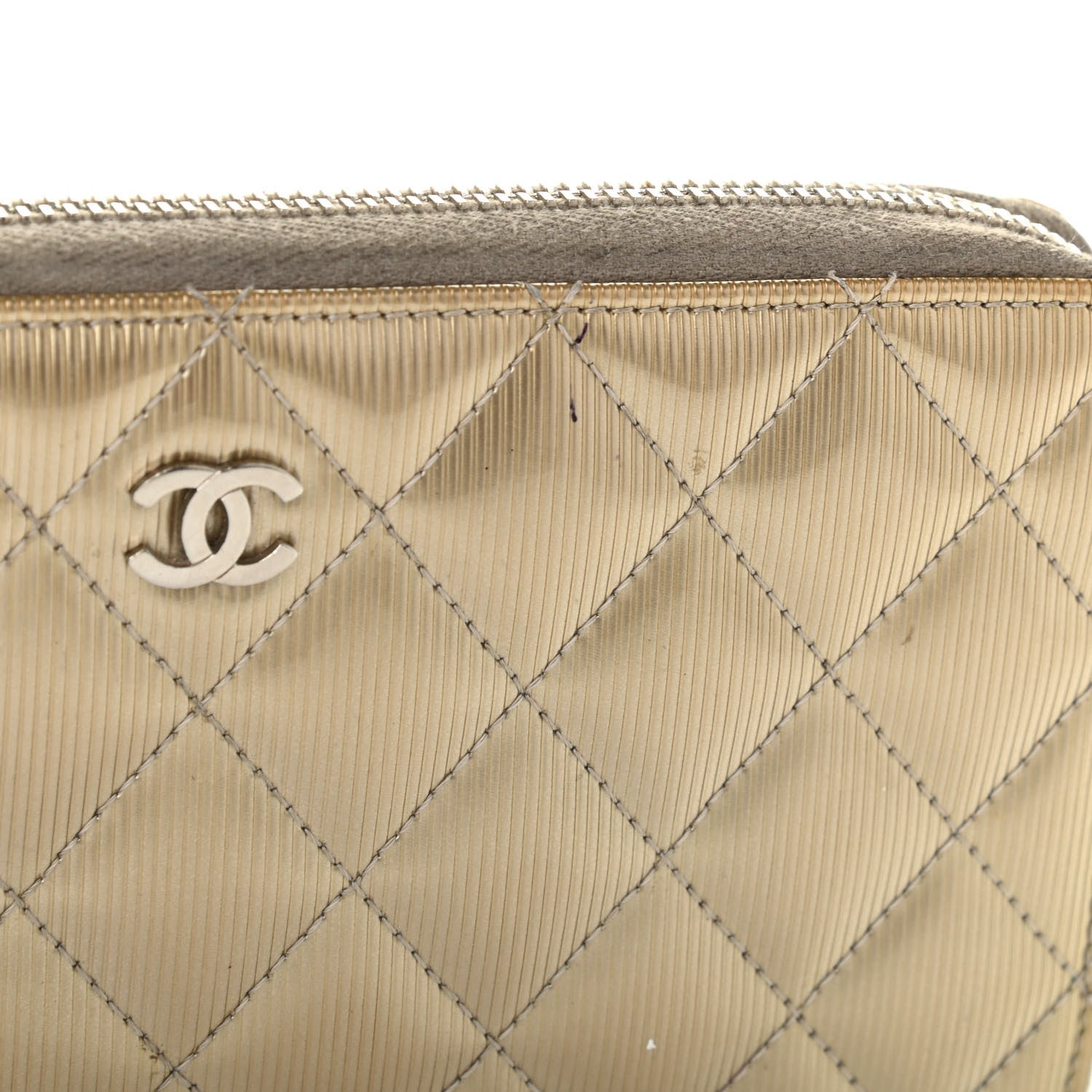 Chanel Striated Patent Zip Around Wallet Gold 19 of 22
