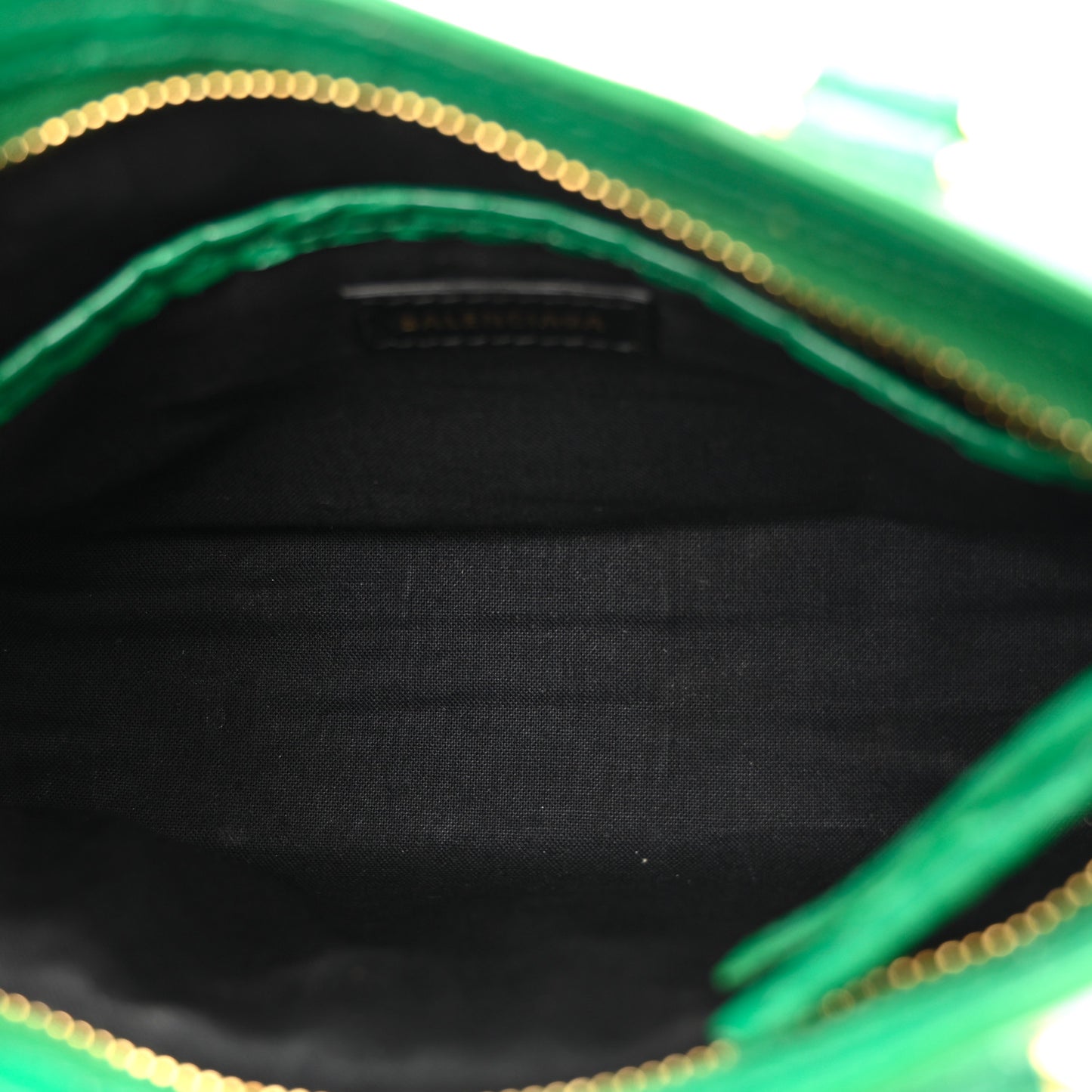 Shiny Supple Calfskin Crocodile Embossed Gold Metallic Edge Hardware Nano City Leaf Green