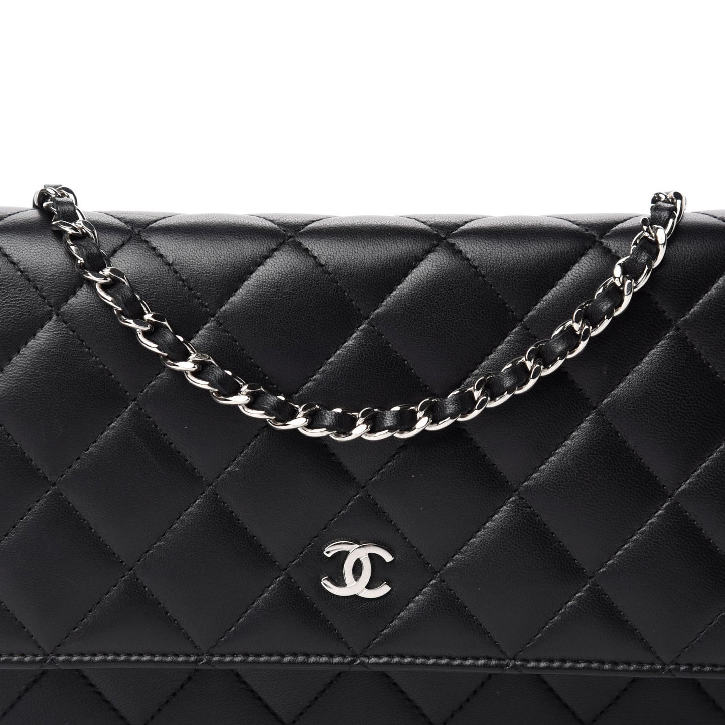 Lambskin Quilted Wallet On Chain WOC Black