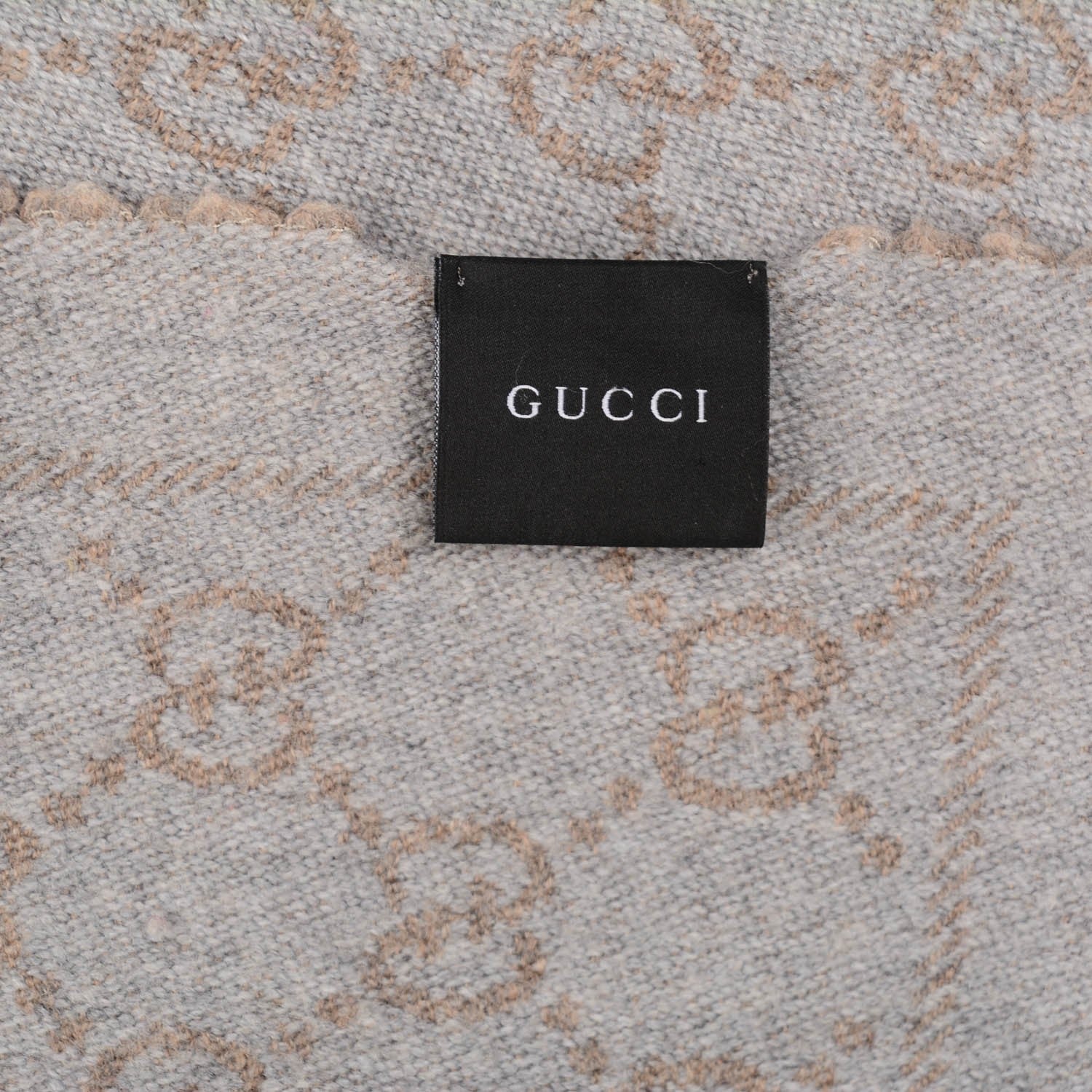 Gucci Wool Monogram Fringe Scarf Gray 4 of 4
