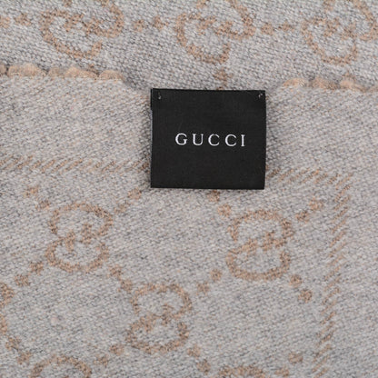 Gucci Wool Monogram Fringe Scarf Gray 4 of 4